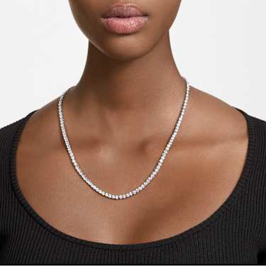 Matrix Tennis necklace, Round cut, White, Rhodium plated - Swarovski, 5681801