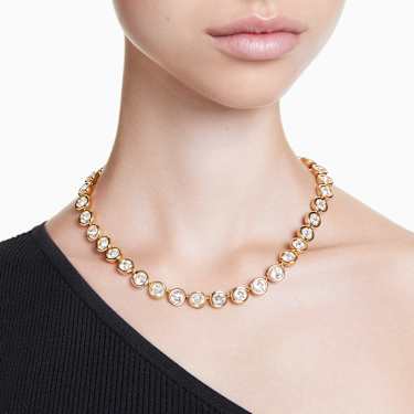 Imber Tennis 項鏈, 圓形切割, 白色, 鍍金色色調 - Swarovski, 5682585