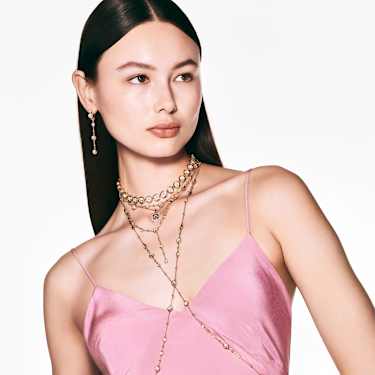 Imber Tennis 項鏈, 圓形切割, 白色, 鍍金色色調 - Swarovski, 5682585