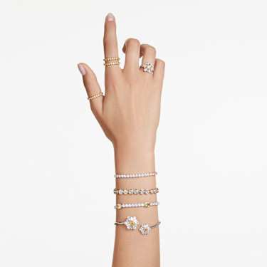 Imber Tennis 手链, 圆形切割, 白色, 金色饰面 - Swarovski, 5682586