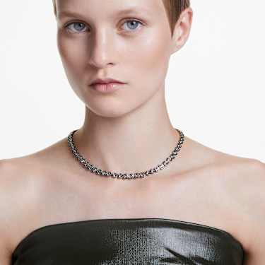 Collier Imber Tennis, Coupe ronde, Gris, Métal plaqué ruthénium - Swarovski, 5682593