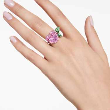 Alice in Wonderland cocktail ring, Flower, Multicoloured, Rhodium plated - Swarovski, 5682817