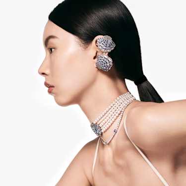 Boucles d'oreilles clip Idyllia, Coquillage, Bleues, Finition mix de métal - Swarovski, 5683033
