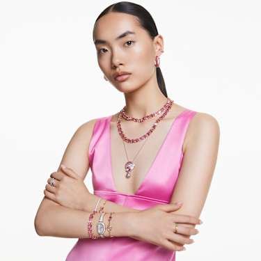 Millenia Tennis necklace, Octagon cut, Pink, Gold-tone plated by SWAROVSKI