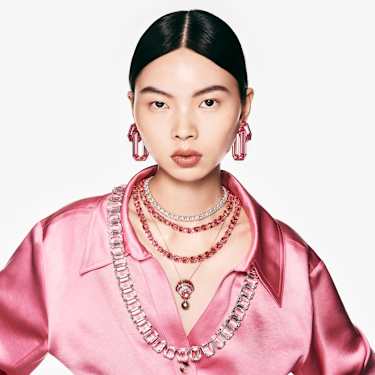 Millenia สร้อยคอ Tennis, เจียระไนทรงแปดเหลี่ยม, ชมพู, เคลือบโทนสีทอง - Swarovski, 5683429