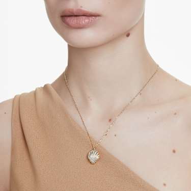 Idyllia pendant, Crystal pearl, Shell, White, Gold-tone plated by SWAROVSKI