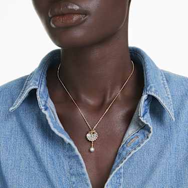Idyllia Y pendant, Crystal pearl, Shell, White, Gold-tone plated - Swarovski, 5683968