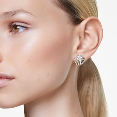 Idyllia stud earrings, Shell, White, Gold-tone plated | Swarovski