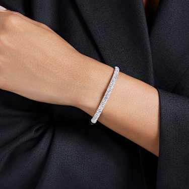 Sublima bangle, Snow pavé, White, Rhodium plated - Swarovski, 5684242