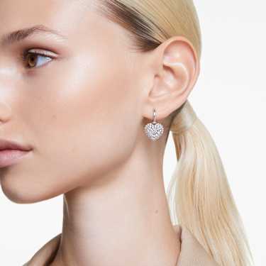 Orecchini pendenti Idyllia, Crystal Pearl, Cuore, Bianchi, Placcato rodio - Swarovski, 5684384