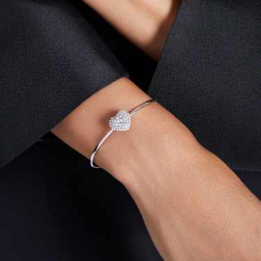 Idyllia 뱅글, 하트, 화이트, 로듐 플래팅 - Swarovski, 5684385