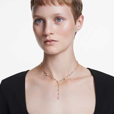 Imber Y形項鏈, 圓形切割, 白色, 鍍金色色調 - Swarovski, 5684510