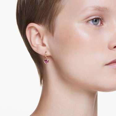 Chroma 드롭 이어링, 하트, 레드, 골드 톤 플래팅 - Swarovski, 5684760
