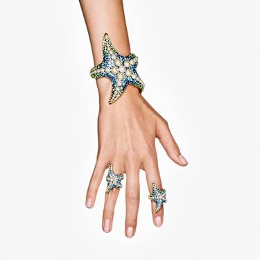 Idyllia cocktail ring, Crystal pearls, Starfish, Multicoloured, Gold-tone plated - Swarovski, 5686461