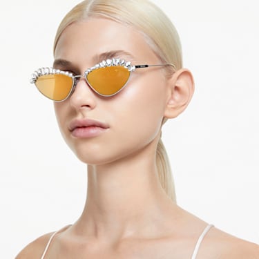 Sunglasses, Statement, Cat-eye shape, SK7009, Gold tone - Swarovski, 5686669