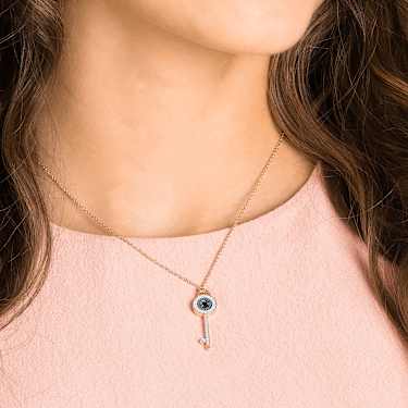 Symbolica hanger, Boze oog en sleutel, Blauw, Roségoudkleurige toplaag - Swarovski, 5687035