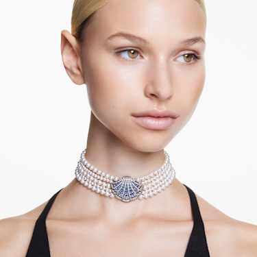 Idyllia choker, Crystal pearl, Shell, Blue, Ruthenium plated by SWAROVSKI