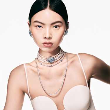 Idyllia โชคเกอร์, มุกคริสตัล, เปลือกหอย, ฟ้า, เคลือบรูทีเนียม - Swarovski, 5688233