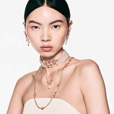 Gema 夾式耳環, 混合式切割, 花朵, 粉紅色, 鍍金色色調 - Swarovski, 5688479