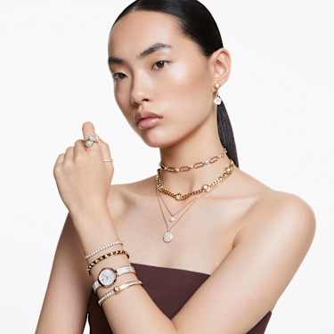Numina 뱅글, 라운드 컷, 화이트, 골드 톤 플래팅 - Swarovski, 5688492