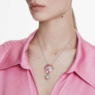 Idyllia pendant, Mixed cuts, Crystal pearl, Shell, Pink, Rhodium plated - Swarovski, 5688620