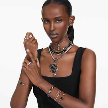 Swan bangle, Swan, Black, Ruthenium plated - Swarovski, 5688744