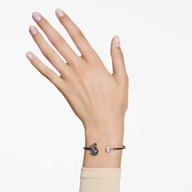 Bransoletka typu bangle Swan, Łabędź, Czarna, Powłoka z rutenu - Swarovski, 5688745