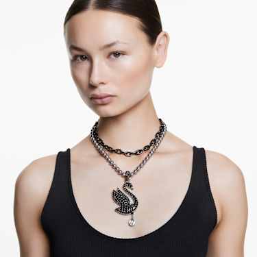 Choker et broche Swan, Perle de cristal, Cygne, Noirs, Métal plaqué ruthénium - Swarovski, 5688747