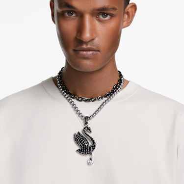 Swan Choker und Brosche, Kristallperle, Schwan, Schwarz, Rutheniert - Swarovski, 5688747