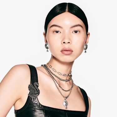 Choker et broche Swan, Perle de cristal, Cygne, Noirs, Métal plaqué ruthénium - Swarovski, 5688747