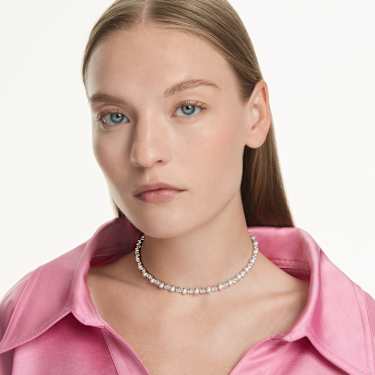 Matrix Tennis nyaklánc, Kristálygyöngy, Körmetszéses, Fehér, Ródium bevonattal - Swarovski, 5689623
