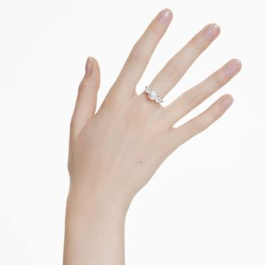 Anillo de cóctel Matrix, Perla de cristal, Talla redonda, Blanco, Baño de rodio - Swarovski, 5689627