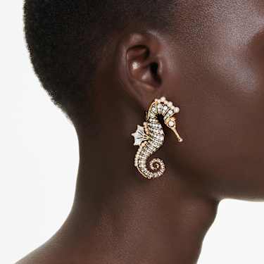 Boucles d'oreilles clip Idyllia, Perle de cristal, Hippocampe, Blanches, Placage de ton or - Swarovski, 5690097