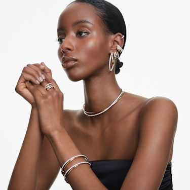 Matrix hoop earrings, Round cut, White, Rhodium plated - Swarovski, 5690670