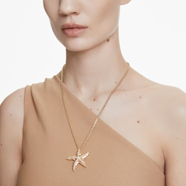 Idyllia pendant, Crystal pearls, Starfish, Gold tone, Gold-tone plated