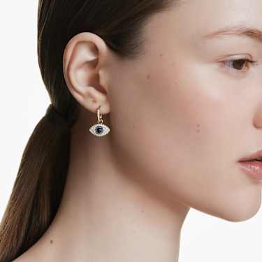 Symbolica drop earrings, Evil eye, Medium, Blue, 18K gold finish - Swarovski, 5692163