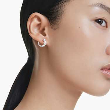 Matrix 大圈耳環, 水晶珍珠, 圓形切割, 白色, 鍍白金色 - Swarovski, 5692260