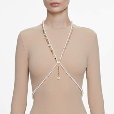 Chaîne de corps Idyllia, Perle de cristal, blanche, Placage de ton or - Swarovski, 5692401