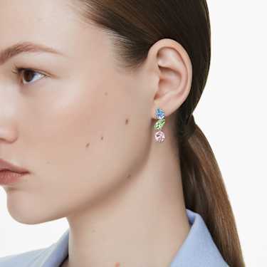 Gema 水滴形耳環, 非對稱設計, 混合式切割, 漸層色, 鍍白金色 - Swarovski, 5692406