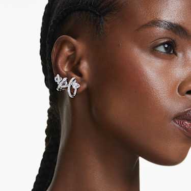 Hyperbola ear cuff, Verschillende slijpvormen, Wit, Rodium toplaag - Swarovski, 5692424