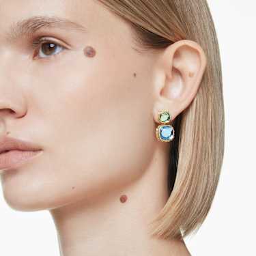 Chroma drop earrings, Cushion cut, Multicoloured, 18K gold finish - Swarovski, 5692492
