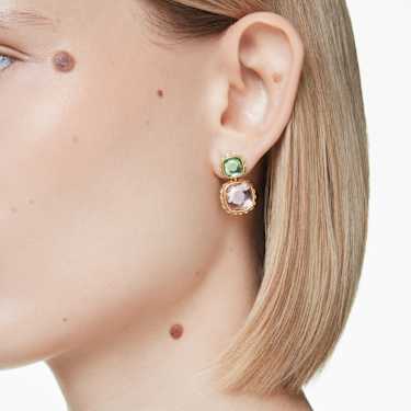 Chroma drop earrings, Cushion cut, Multicoloured, Gold-tone plated - Swarovski, 5692492