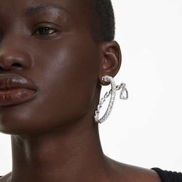 Matrix hoop earrings, Mixed cuts, White, Rhodium plated - Swarovski, 5692524
