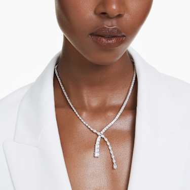 Matrix Y necklace, Mixed cuts, White, Rhodium plated by SWAROVSKI