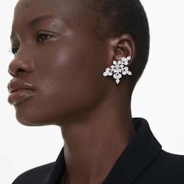Boucles d'oreilles clip Idyllia, Tailles variées, Demi-flocon de neige, Blanches, Métal rhodié - Swarovski, 5692635
