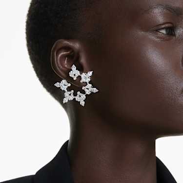 Boucles d'oreilles clip Idyllia, Tailles variées, Flocon de neige, Blanches, Métal rhodié - Swarovski, 5692641