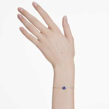 Náramek Birthstone, Čtvercový výbrus, Září, Modrá, Pokoveno rhodiem - Swarovski, 5692881