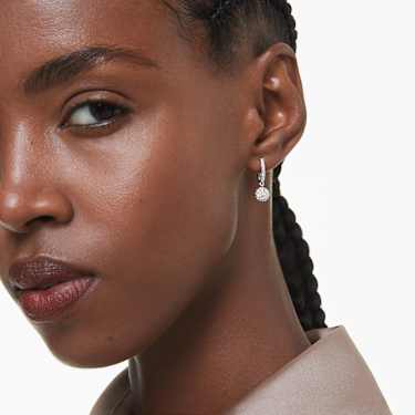 Dextera drop earrings, Asymmetrical design, Round cut, Star and sphere, White, Rhodium plated - Swarovski, 5693194