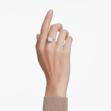 Stilla cocktailring, Square-slijpvorm, Pavé, Wit, Goudkleurige toplaag - Swarovski, 5693503