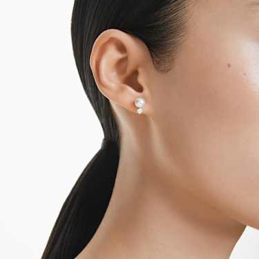 Matrix stud earrings, Crystal pearl, Round cut, White, Rhodium plated - Swarovski, 5694225